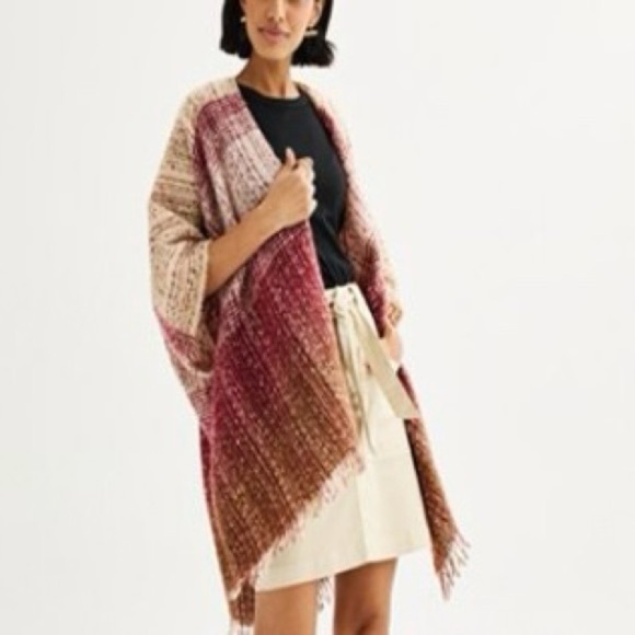 Plaid Ruana Poncho Wrap Fringe One Size NWT Cozy Winter Cape by Cejon - Picture 2 of 6